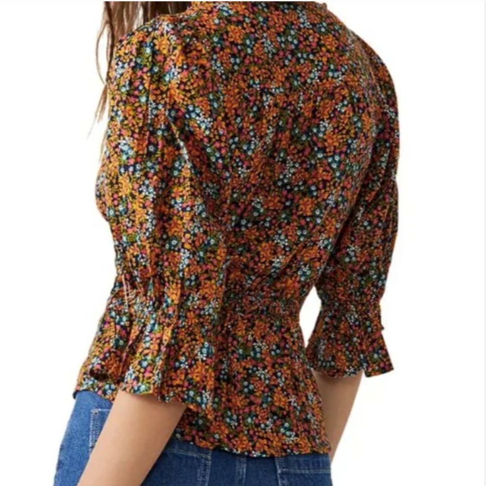 NWT Free People I Found You Floral Print Blouse in Navy Combo